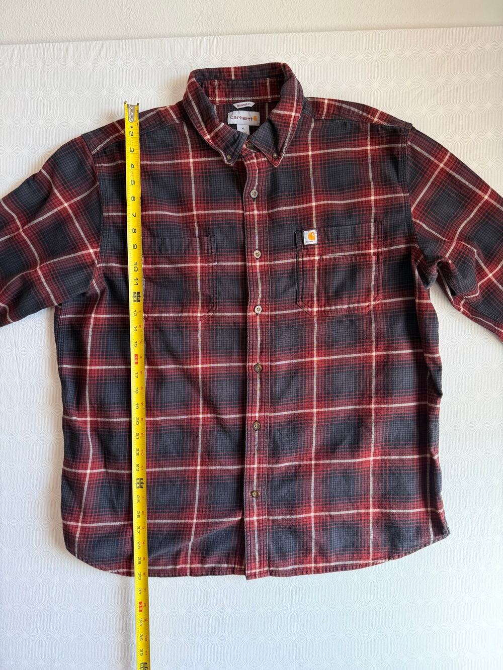 Carhartt Relaxed Fit Flannel Men’s XL Red Black Plaid Button Up Long Sleeve